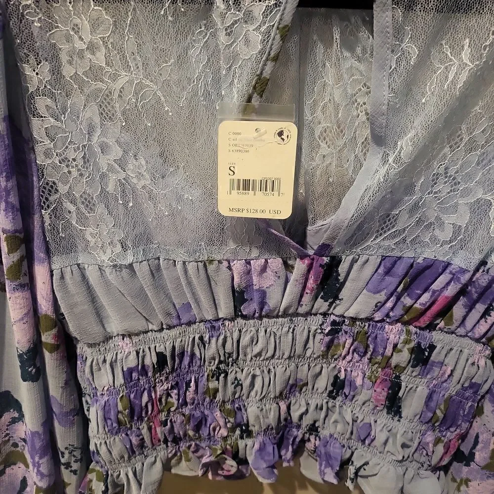 Free People Forever Femme floral print in blue and purple with lace small